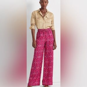 Woman's LAUREN Ralph Lauren Geo-Print Satin Shantung Wide-Leg Pants